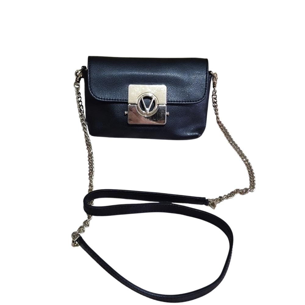 Valentino By Mario Valentino Black Crossbody Bag with Gold Accents